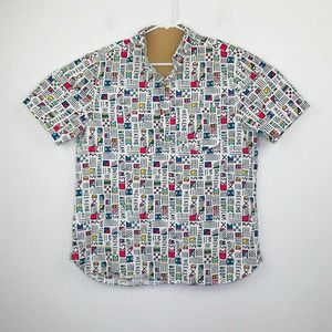 Chubbies Men's Large Shirt White Geometric Retro Short Sleeve Popover D5